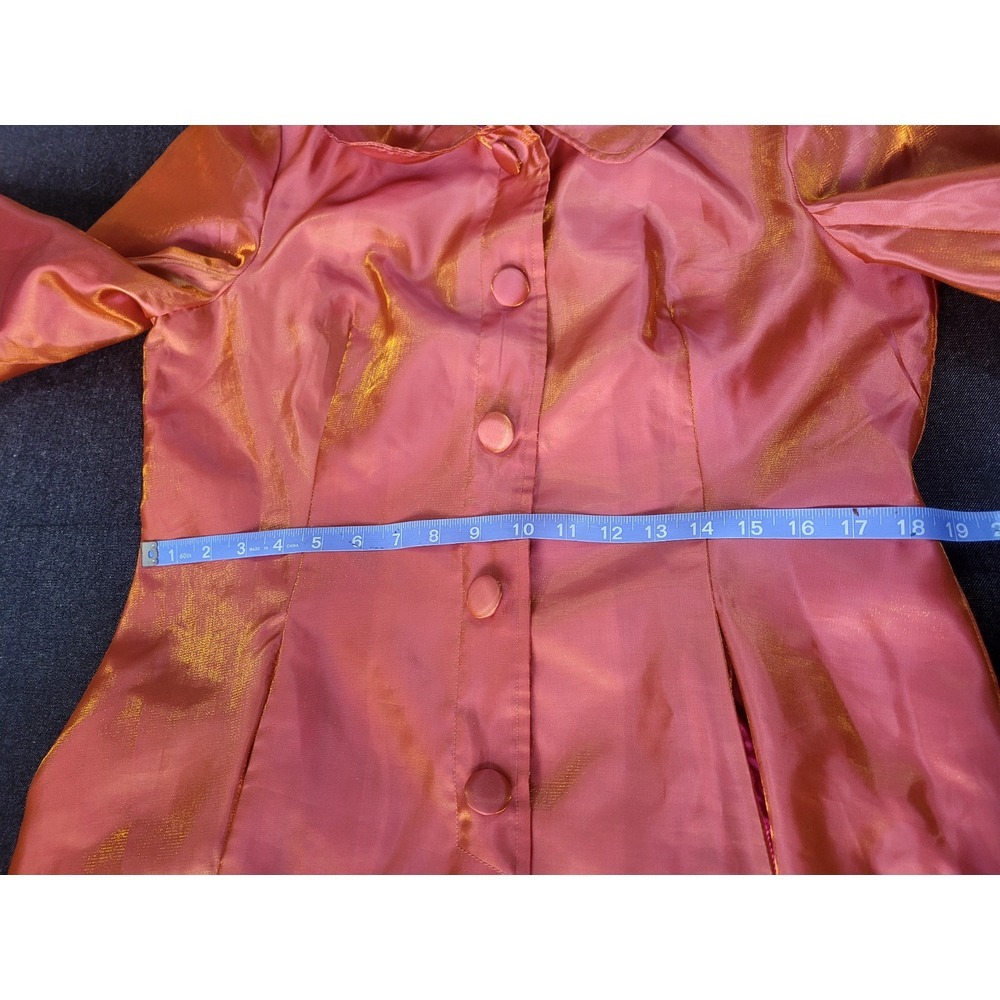 UBU 90's Y2K Metallic Orange Yellow Shift Shiny Mid Length Light Trench Coat M - Picture 13 of 15